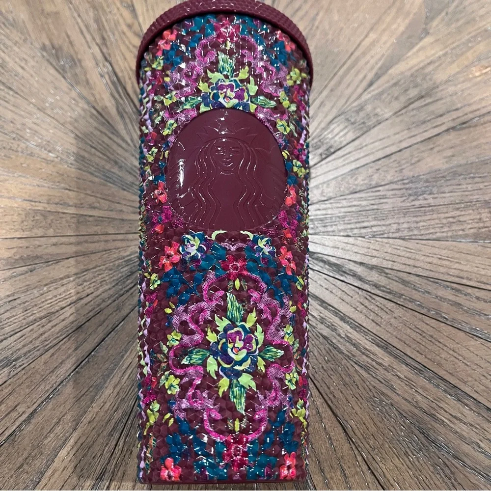 Starbucks 2025 Fall Floral Bling 24oz Venti Cold Cup Tumbler Maroon Purple NWOT